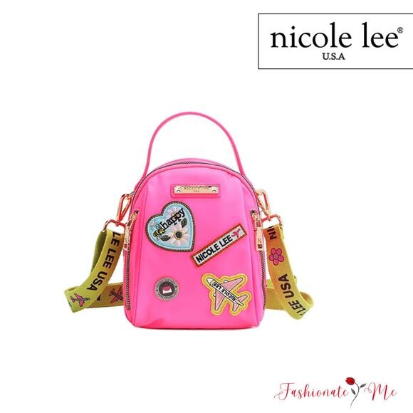 Nicole Lee USA Mini Embroidered Color Patch Adjustable Strap Multi Bag | Pink - Picture 1 of 13